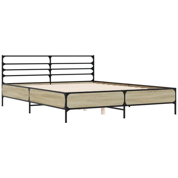 vidaXL Estructura cama madera ingenier&iacute;a metal roble Sonoma 160x200 cm