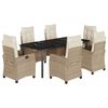 vidaXL Set comedor de jard&iacute;n 7 pzas con cojines rat&aacute;n sint&eacute;tico beige
