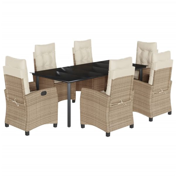 vidaXL Set comedor de jard&iacute;n 7 pzas con cojines rat&aacute;n sint&eacute;tico beige