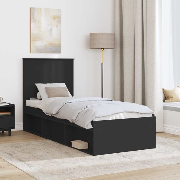 vidaXL Estructura de cama Negro 75 x 190 cm Madera de pino macizo