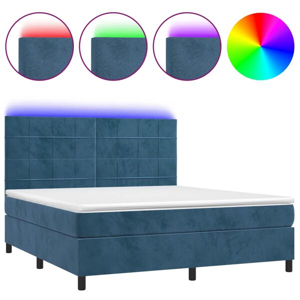 vidaXL Cama box spring colch&oacute;n y LED terciopelo azul oscuro 180x200 cm