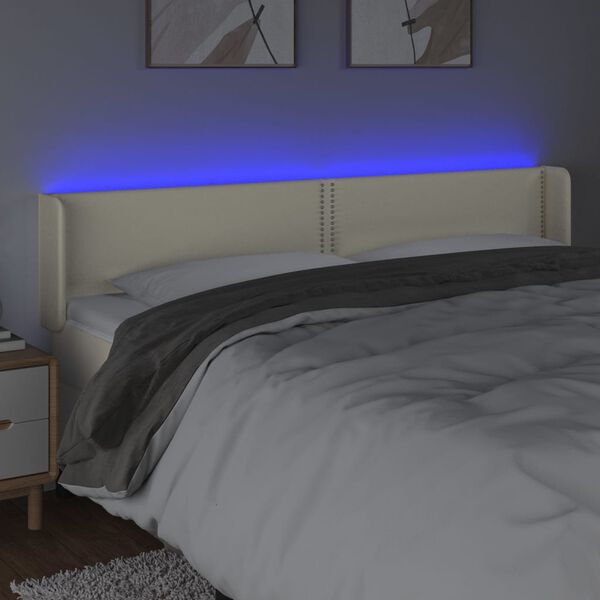 vidaXL Cabecero con LED cuero sint&eacute;tico crema 163x16x78/88 cm