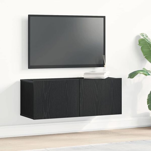 vidaXL Gabinete de TV 2 pcs Roble Negro 80 x 30 x 30 cm