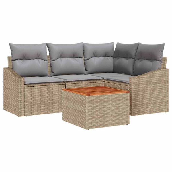 vidaXL Conjunto de sof&aacute;s de jard&iacute;n 5 pcs Beige rat&aacute;n sint&eacute;tico