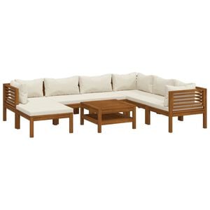 vidaXL Muebles de jard&iacute;n 8 pzas cojines crema madera maciza de acacia