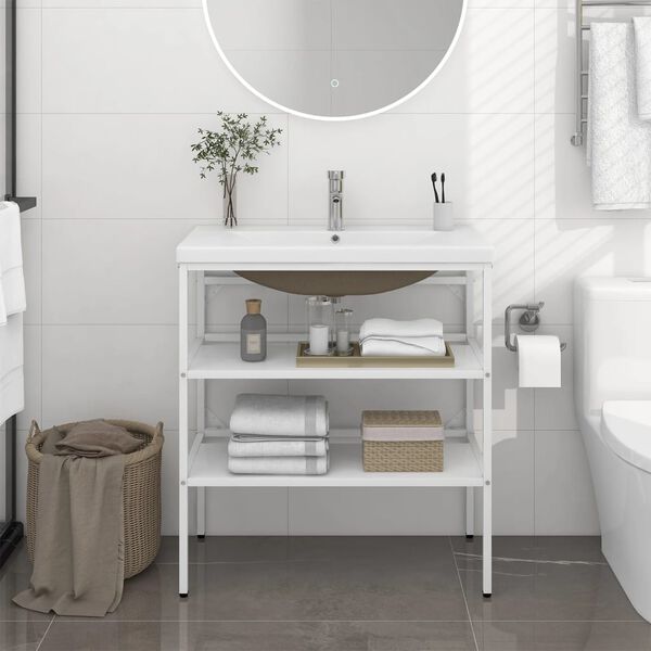 vidaXL Estructura de baño con lavabo incorporado hierro blanco