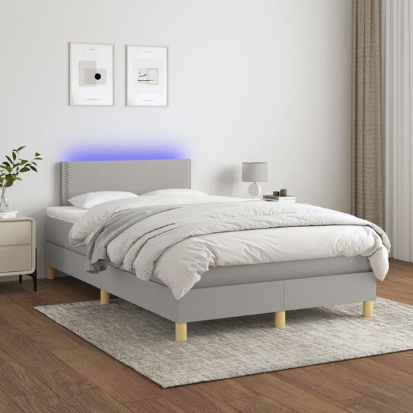 vidaXL Cama box spring con colch&oacute;n tela y LED gris claro 120x200 cm