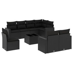 vidaXL Set de sof&aacute;s de jard&iacute;n 8 piezas y cojines rat&aacute;n sint&eacute;tico negro