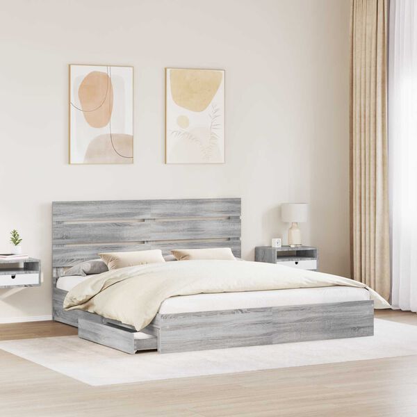 vidaXL Cama con almacenamiento con cabecera Gris Sonoma 200 x 200 cm