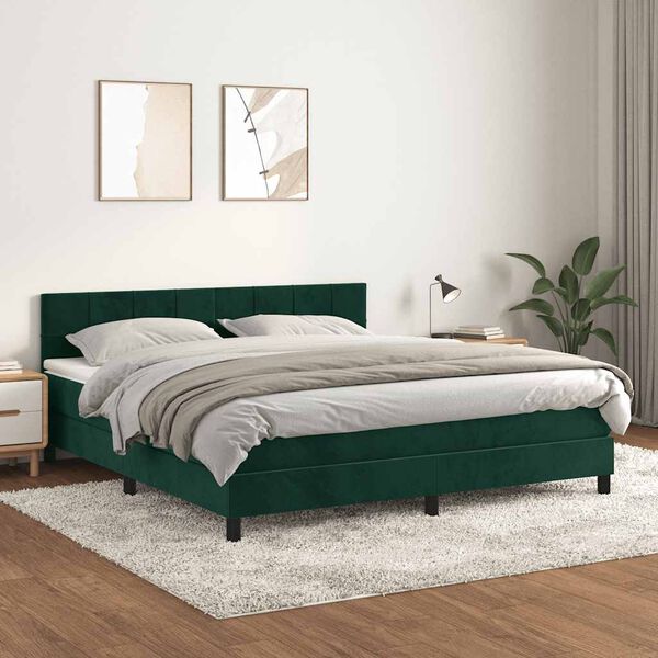 vidaXL Cama box spring con colch&oacute;n terciopelo verde oscuro 160x200 cm