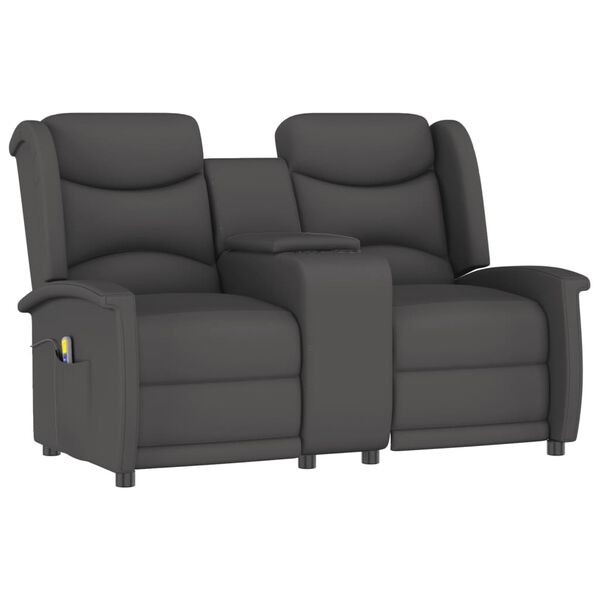 vidaXL Sillón de masaje reclinable 2 plazas con portavasos gris oscuro