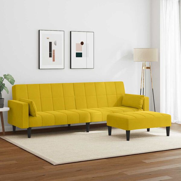 vidaXL Sof&aacute; cama de 2 plazas con taburete terciopelo amarillo
