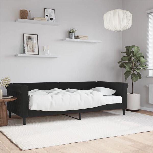 vidaXL Sof&aacute; cama con colch&oacute;n terciopelo negro 90x200 cm