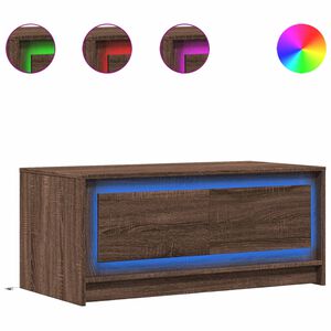 vidaXL Mesa de centro con luces LED madera de ingenier&iacute;a marr&oacute;n roble