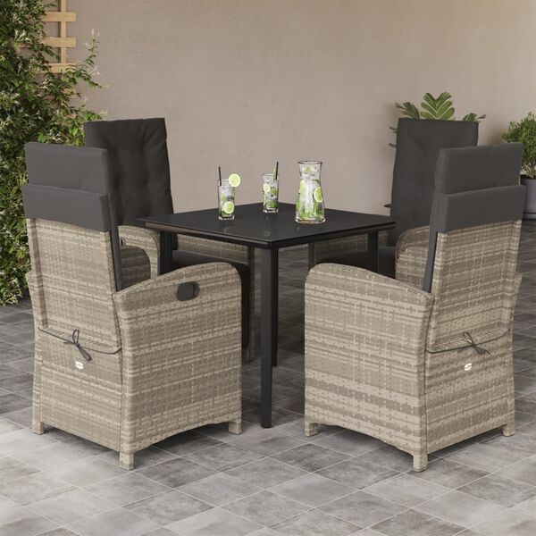 vidaXL Set comedor de jard&iacute;n 5 pzas cojines rat&aacute;n sint&eacute;tico gris claro