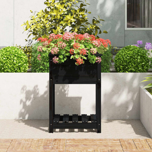 vidaXL Jardinera con estante madera maciza de pino negro 54x54x81 cm