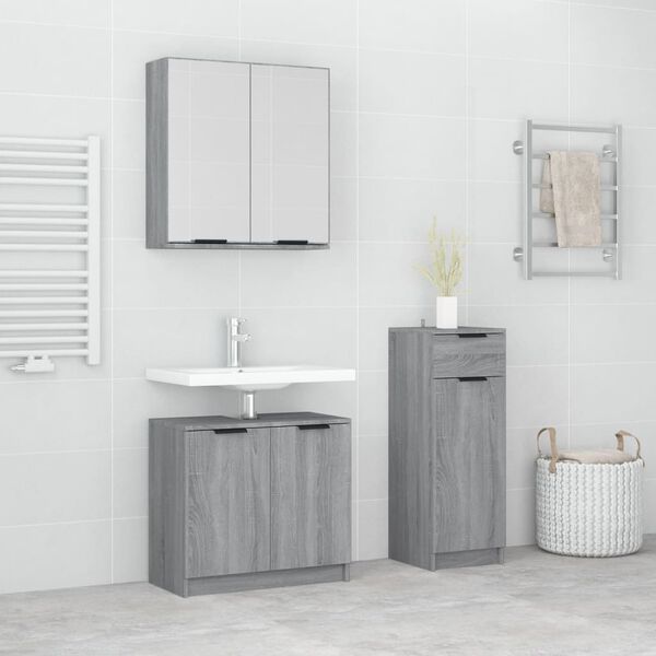 vidaXL Set de muebles de ba&ntilde;o 3 pzas madera contrachapada gris sonoma