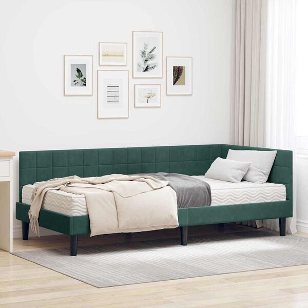 vidaXL Estructura de Cama Esquina con Colch&oacute;n 2 pcs Verde Terciopelo