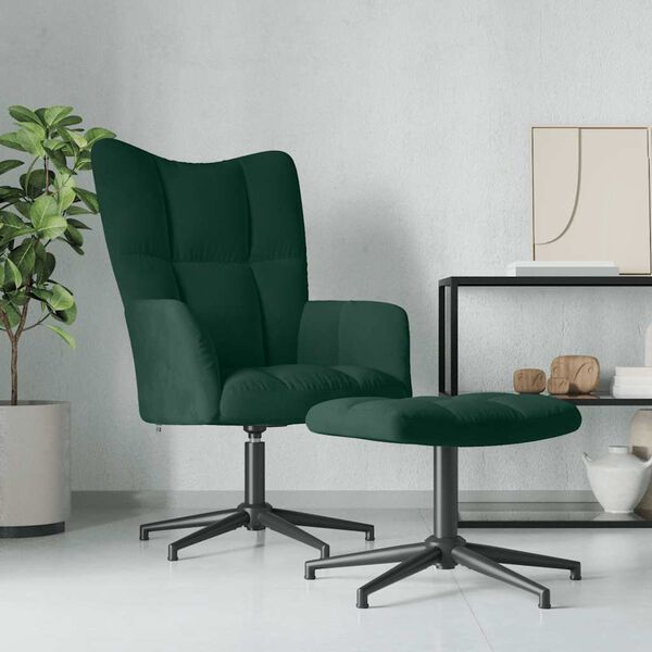 vidaXL Sill&oacute;n de relax con taburete terciopelo verde oscuro