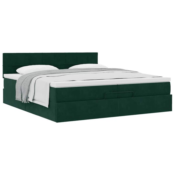 vidaXL Estructura de cama otomana con colch&oacute;n verde oscuro 200x200 cm
