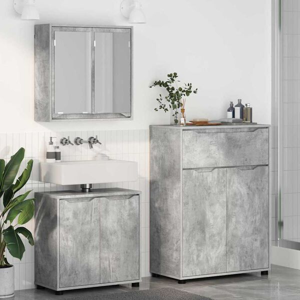 vidaXL Juego de muebles de ba&ntilde;o con caj&oacute;n Manual 3 pcs Gris Concreto