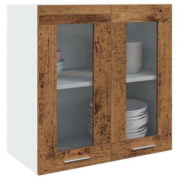 vidaXL Armario de cocina de pared "Lyon" con puerta de cristal, madera vieja,, 60x31x60 cm