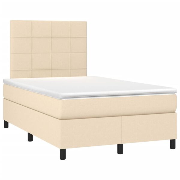vidaXL Cama box spring con colch&oacute;n y luces LED tela crema 120x190 cm