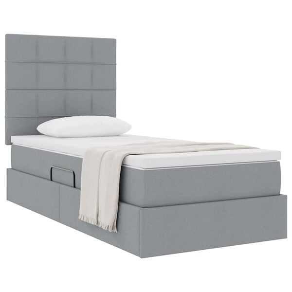 vidaXL Cama con almacenamiento y colch&oacute;n Gris Claro 90 x 190 cm