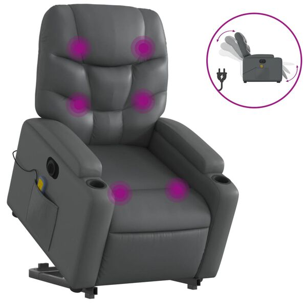 vidaXL Sill&oacute;n de masaje elevable el&eacute;ctrico cuero sint&eacute;tico gris