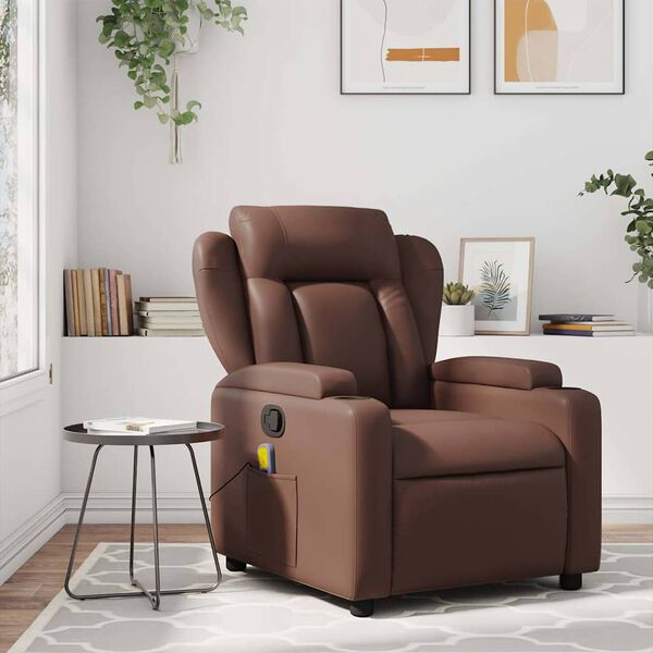 vidaXL Sill&oacute;n de masaje reclinable cuero sint&eacute;tico marr&oacute;n