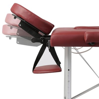 vidaXL Mesa plegable masaje y accesorios 2 zonas aluminio rojo