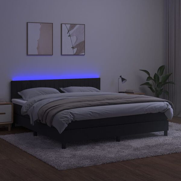 vidaXL Cama box spring colch&oacute;n y LED terciopelo negro 160x200 cm