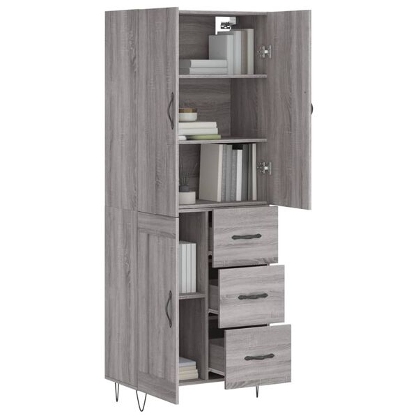 vidaXL Aparador alto madera contrachapada gris sonoma 69,5x34x180 cm