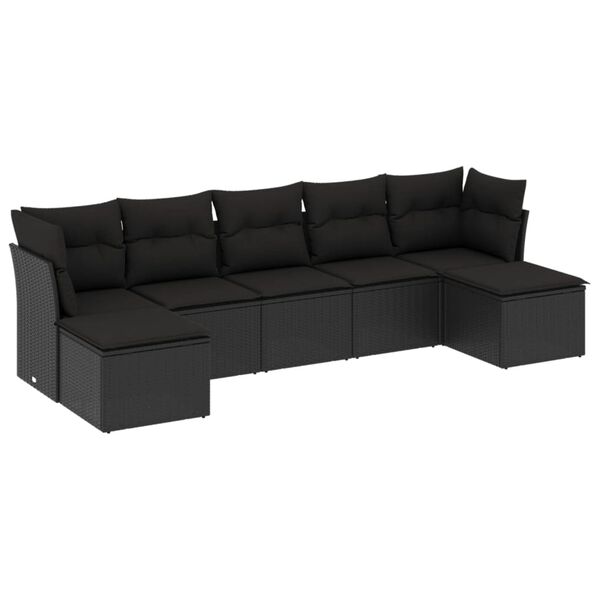 vidaXL Set de comedor de jard&iacute;n 7 pzas y cojines rat&aacute;n sint&eacute;tico negro