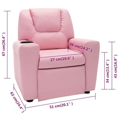 vidaXL Sillón reclinable para niños cuero sintético rosa