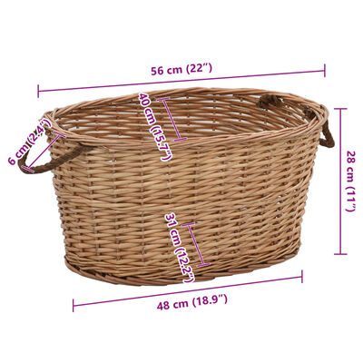 vidaXL Cesta para leña con asas de sauce natural 58x42x29cm | vidaXL.es