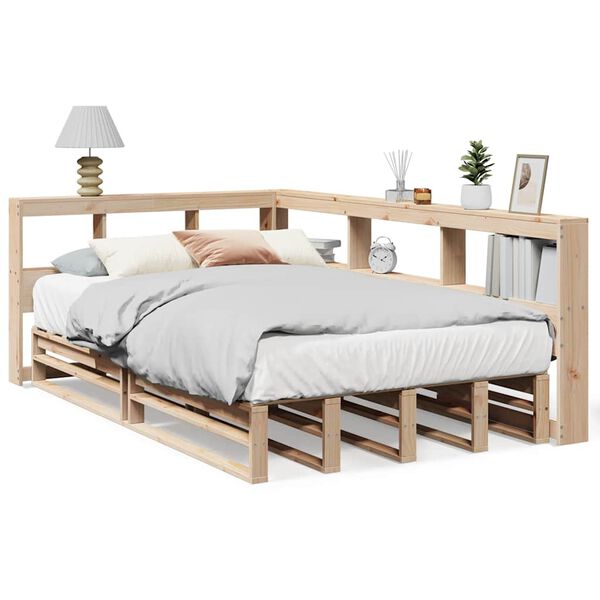 vidaXL Cama con estanter&iacute;a sin colch&oacute;n madera maciza de pino 120x190cm