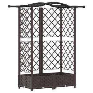 vidaXL Cama elevada con trellis y techo Marr&oacute;n 124 x 40 x 126 cm PP