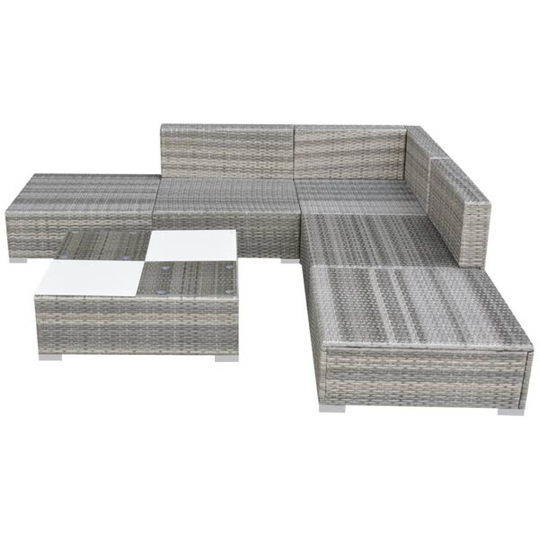 vidaXL Set de muebles de jard&iacute;n 6 pzas y cojines rat&aacute;n sint&eacute;tico gris
