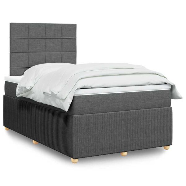 vidaXL Cama box spring con colch&oacute;n tela gris oscuro 120x200 cm