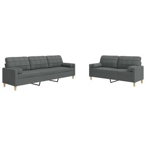 vidaXL Juego de sof&aacute;s con cojines 2 piezas tela gris oscuro