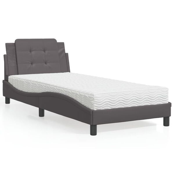 vidaXL Estructura de cama sin colch&oacute;n Zadar cuero sint&eacute;tico gris 100x200 cm