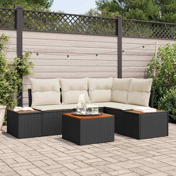 vidaXL Conjunto de sofá de jardín 5 pcs Negro ratán sintético
