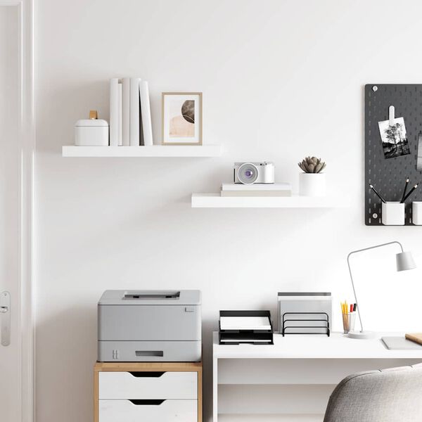 vidaXL Estante flotante de pared 2 uds MDF blanco brillo 60x23,5x3,8cm