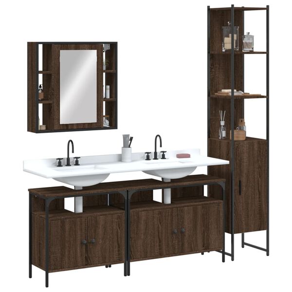vidaXL Set de muebles de ba&ntilde;o 4 pzas madera contrachapada marr&oacute;n roble