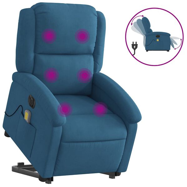 vidaXL Sill&oacute;n reclinable de masaje el&eacute;ctrico elevable terciopelo azul