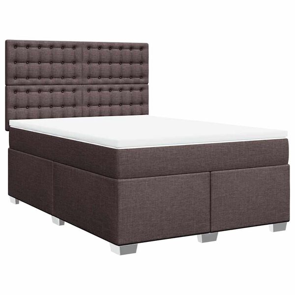 vidaXL Cama box spring con colch&oacute;n tela marr&oacute;n oscuro 140x190 cm