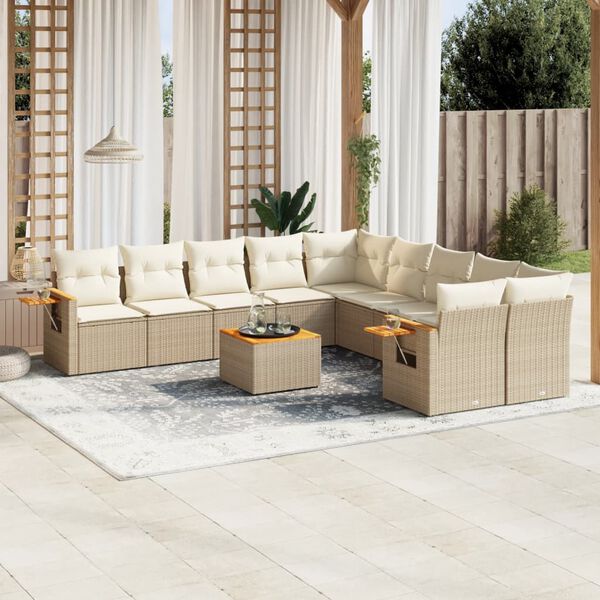 vidaXL Set de sof&aacute;s de jard&iacute;n 11pzas con cojines rat&aacute;n sint&eacute;tico beige
