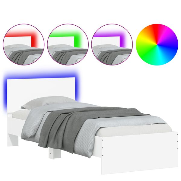 vidaXL Estructura de cama con cabecero y luces LED blanco 90x200 cm