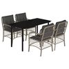 vidaXL Set comedor de jard&iacute;n 5 pzas cojines rat&aacute;n sint&eacute;tico gris claro